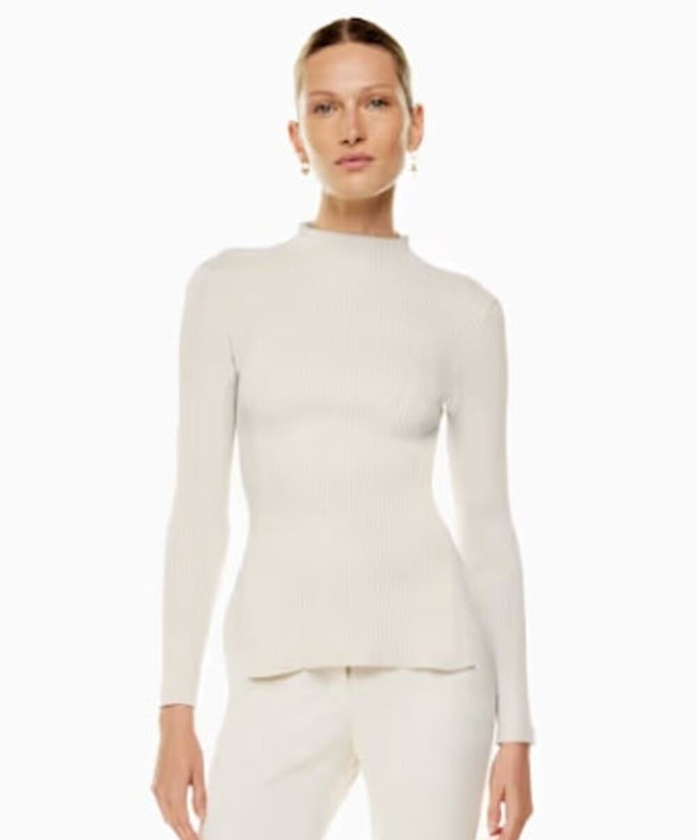 Babaton Aritzia Matte Pearl Sculpt Knit Tie-Back Long Sleeve Top Size M